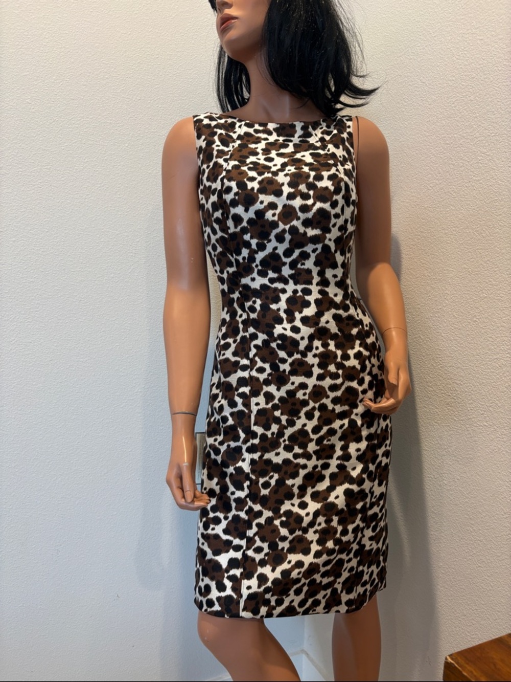 Ann Taylor Brown and White Leopard Print Sleeveless Midi Dress